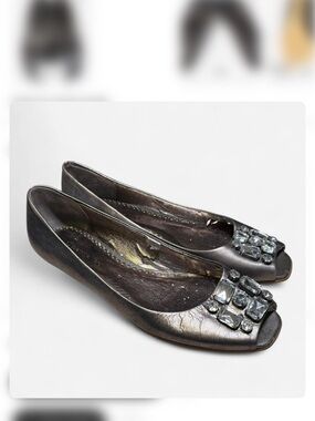 Naturalizer Metallic Charcoal Embellished Peep-Toe Flats